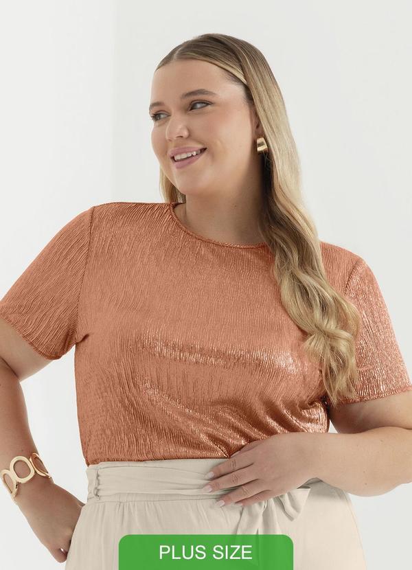 Cativa - Blusa Plus Size em Metalizado Laranja