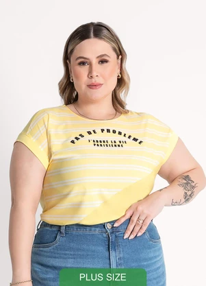 Habana - Blusa Plus Size em Misturinha Amarelo Claro - HABANA