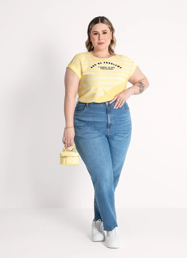 Habana - Blusa Plus Size em Misturinha Amarelo Claro 4
