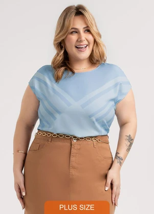 Habana - Blusa Plus Size em Misturinha  Azul - HABANA