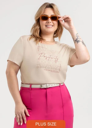 Habana - Blusa Plus Size em Misturinha Bege - HABANA
