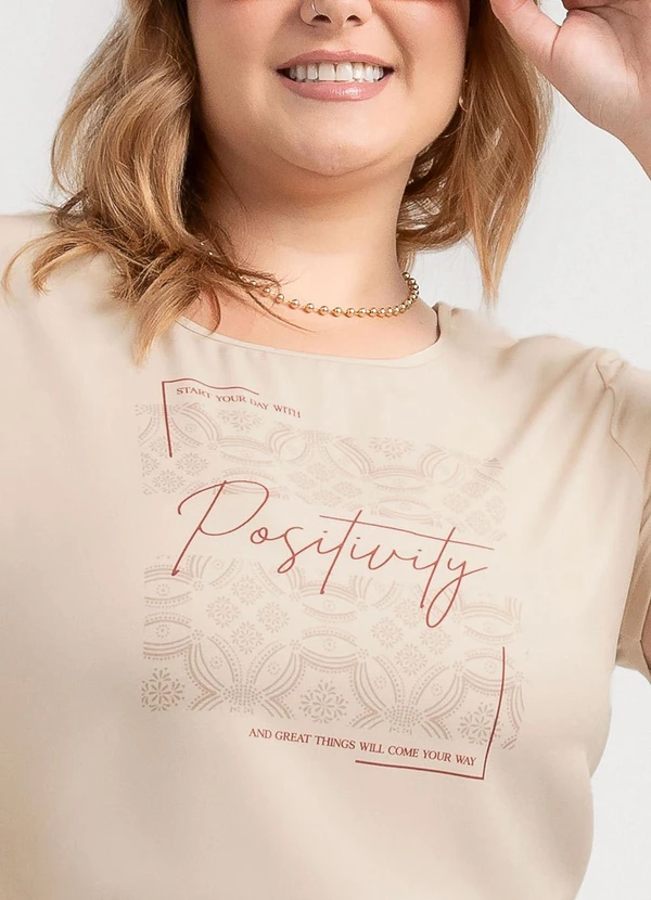 Habana - Blusa Plus Size em Misturinha  Bege 3