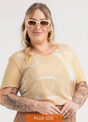 Habana - Blusa Plus Size em Misturinha  Bege - HABANA