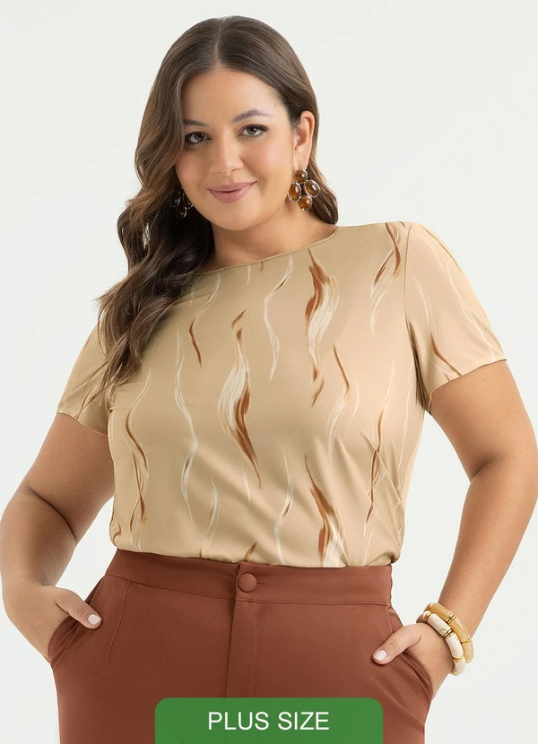 Cativa - Blusa Plus Size em Misturinha Bege 1