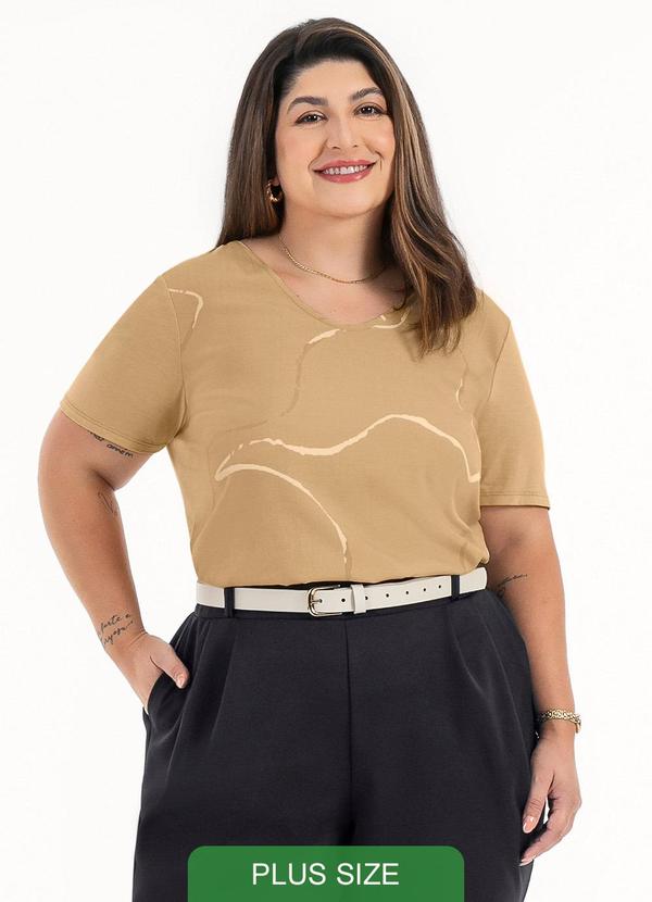 Habana - Blusa Plus Size em Misturinha Caramelo