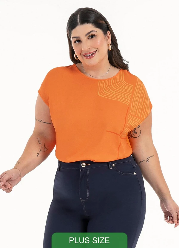 Habana - Blusa Plus Size em Misturinha Laranja