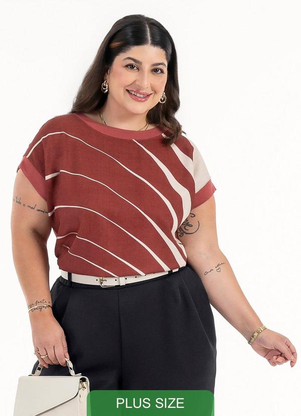 Habana - Blusa Plus Size em Misturinha Marrom Escuro