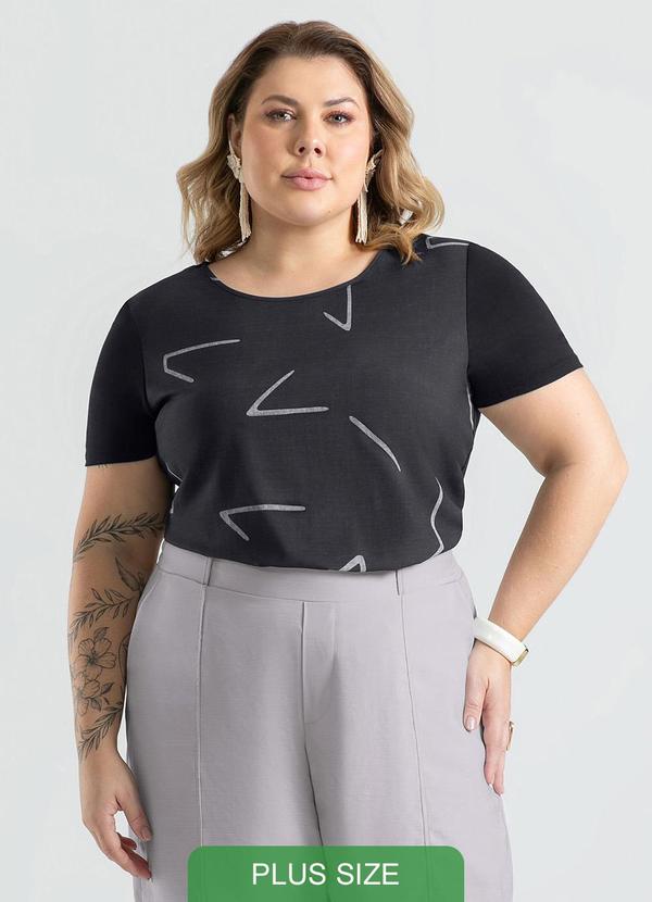 Cativa - Blusa Plus Size em Misturinha Preto