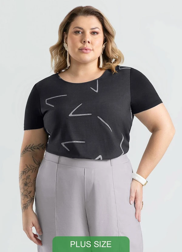 Cativa - Blusa Plus Size em Misturinha Preto
