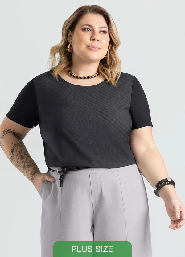 Cativa - Blusa Plus Size em Misturinha Preto