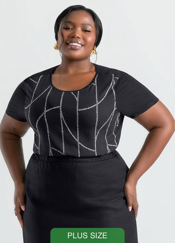 Cativa - Blusa Plus Size em Misturinha Preto