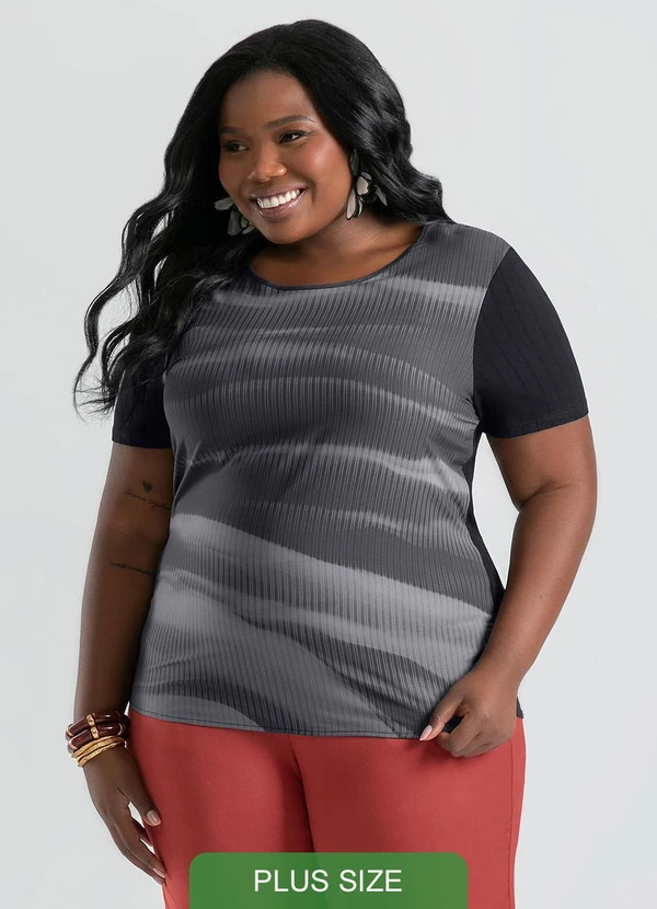 Cativa - Blusa Plus Size em Misturinha Preto