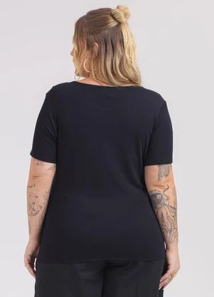 Habana - Blusa Plus Size em Misturinha  Preto - HABANA