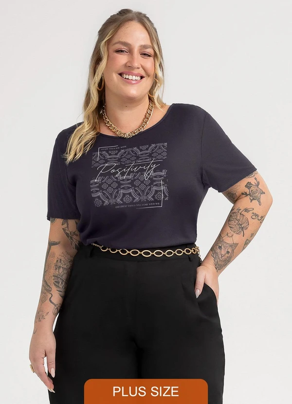 Habana - Blusa Plus Size em Misturinha Preto