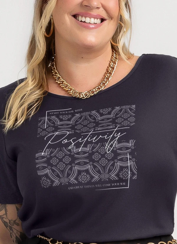 Habana - Blusa Plus Size em Misturinha  Preto 3