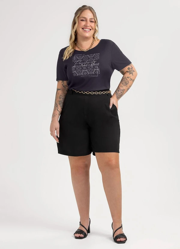 Habana - Blusa Plus Size em Misturinha  Preto 4