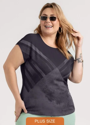 Habana - Blusa Plus Size em Misturinha  Preto - HABANA