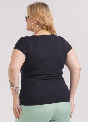 Habana - Blusa Plus Size em Misturinha  Preto - HABANA