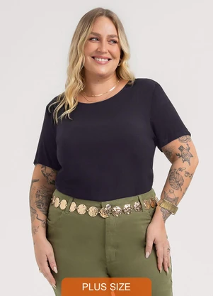 Habana - Blusa Plus Size em Misturinha  Preto - HABANA