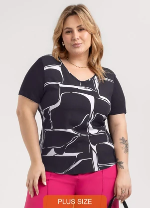 Habana - Blusa Plus Size em Misturinha  Preto - HABANA