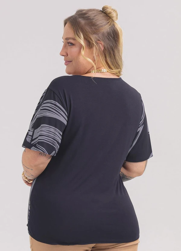 Habana - Blusa Plus Size em Misturinha Preto 1