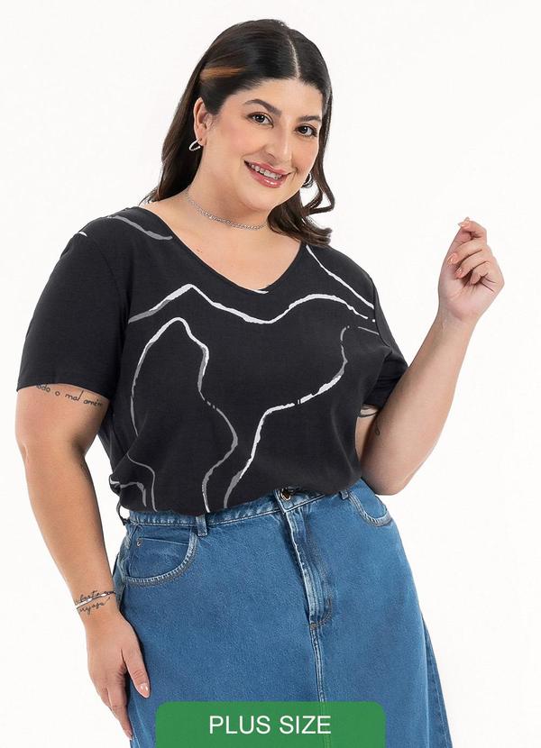 Habana - Blusa Plus Size em Misturinha Preto