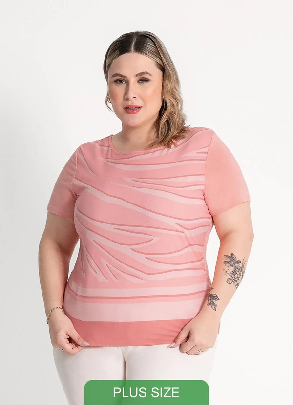 Habana - Blusa Plus Size em Misturinha Rosa Claro