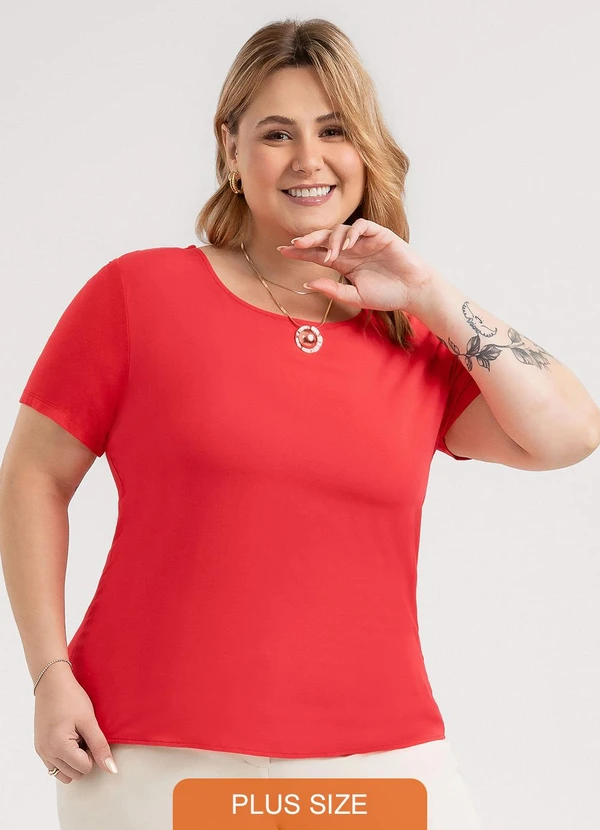 Habana - Blusa Plus Size em Misturinha  Vermelho