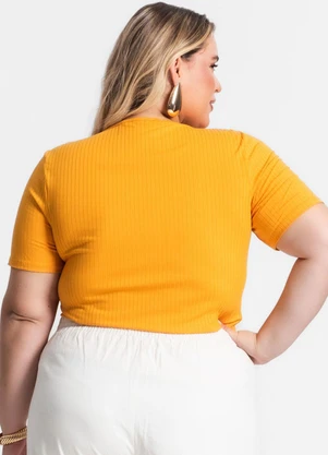 Secret Glam - Blusa Plus Size em Ribana Canelada Amarelo - SECRET GLAM