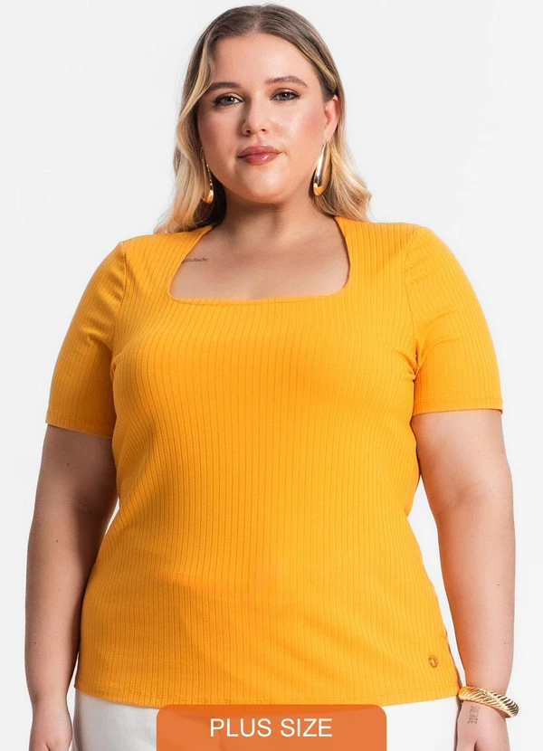 Secret Glam - Blusa Plus Size em Ribana Canelada Amarelo