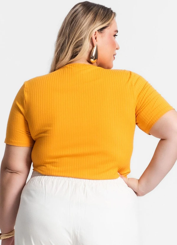 Secret Glam - Blusa Plus Size em Ribana Canelada Amarelo 2
