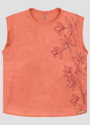 Cereja Rosa - Blusa Plus Size em Ribana Canelada Laranja - CEREJA ROSA