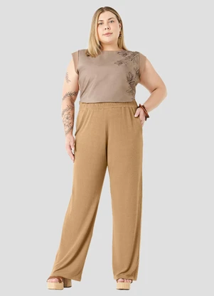 Cereja Rosa - Blusa Plus Size em Ribana Canelada Marrom - CEREJA ROSA