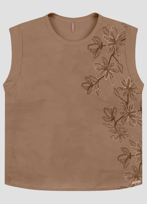 Cereja Rosa - Blusa Plus Size em Ribana Canelada Marrom - CEREJA ROSA