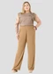 Cereja Rosa - Blusa Plus Size em Ribana Canelada Marrom - variação: Marrom