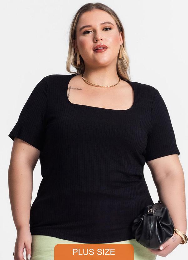 Secret Glam - Blusa Plus Size em Ribana Canelada Preto
