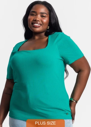 Secret Glam - Blusa Plus Size em Ribana Canelada Verde - SECRET GLAM