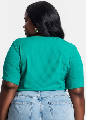 Secret Glam - Blusa Plus Size em Ribana Canelada Verde - SECRET GLAM