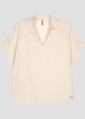 Cereja Rosa - Blusa Plus Size em Twill Gola Lapela Bege - CEREJA ROSA