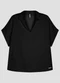 Cereja Rosa - Blusa Plus Size em Twill Gola Lapela Preto - variação: Preto