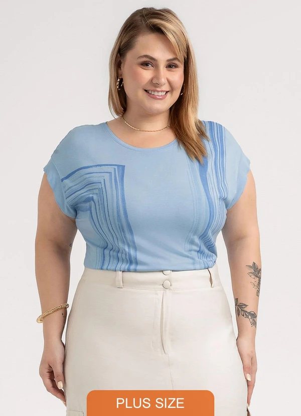 Habana - Blusa Plus Size em Viscose Azul