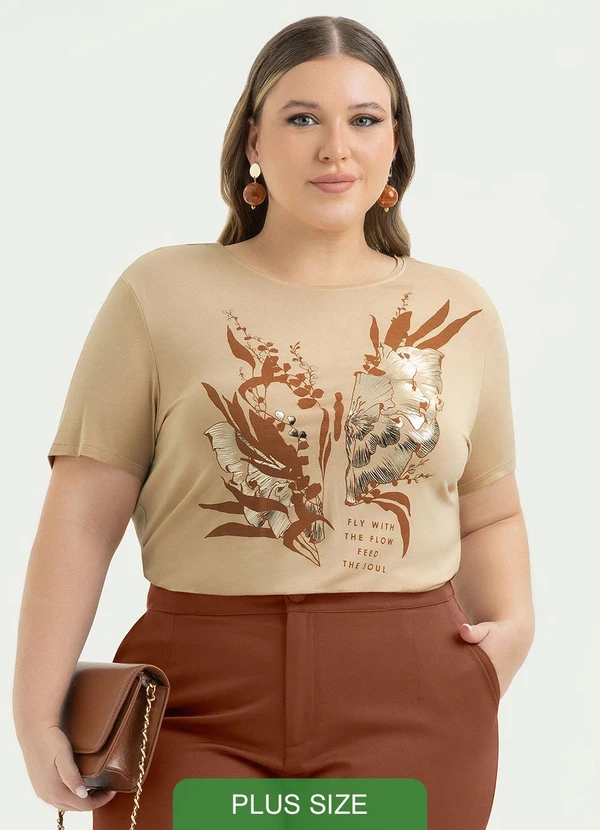 Cativa - Blusa Plus Size em Viscose Bege