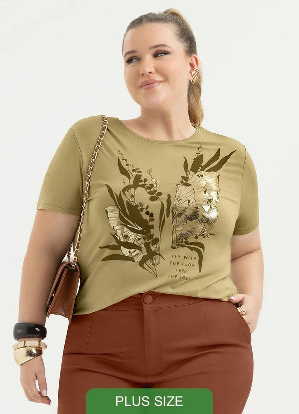 Cativa - Blusa Plus Size em Viscose Caramelo
