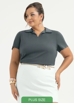 Cativa - Blusa Plus Size em Viscose Cinza Escuro - CATIVA