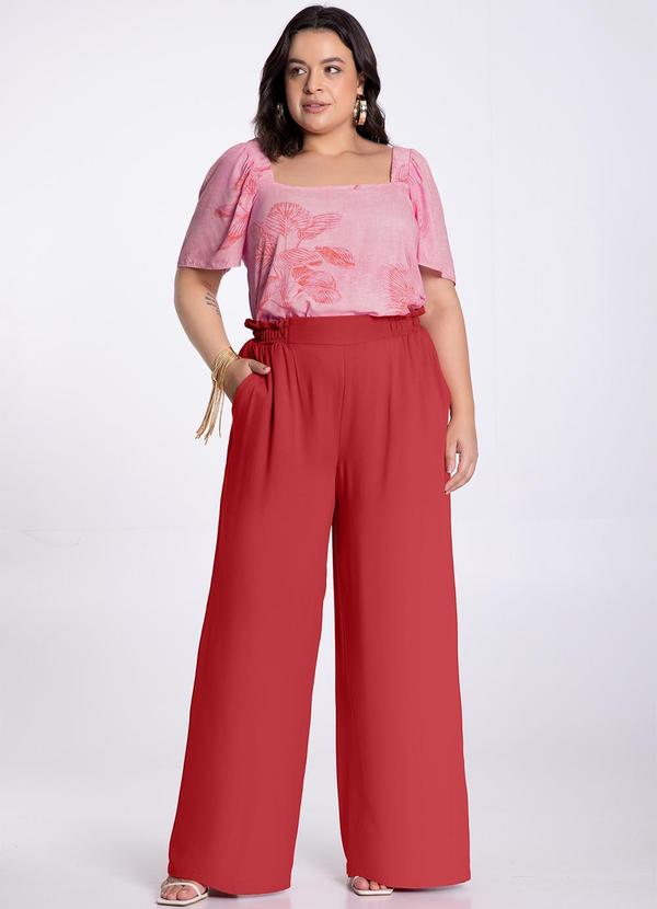 Lunender Mais Mulher - Blusa Plus Size em Viscose Decote Quadrado Rosa 1