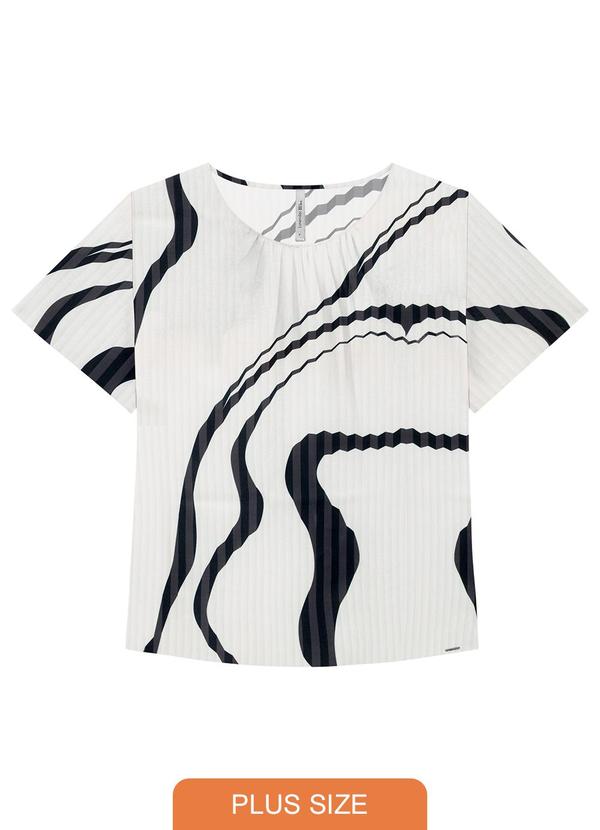 Lunender Mais Mulher - Blusa Plus Size em Viscose Franzido Decote Preto