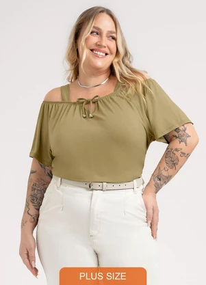 Habana - Blusa Plus Size em Viscose Marrom - HABANA