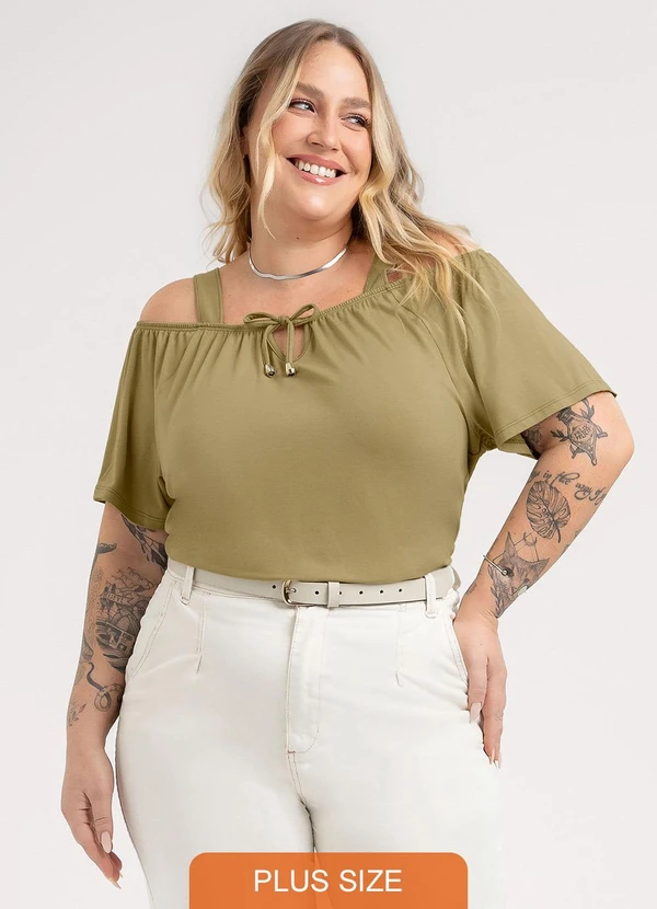 Habana - Blusa Plus Size em Viscose Marrom