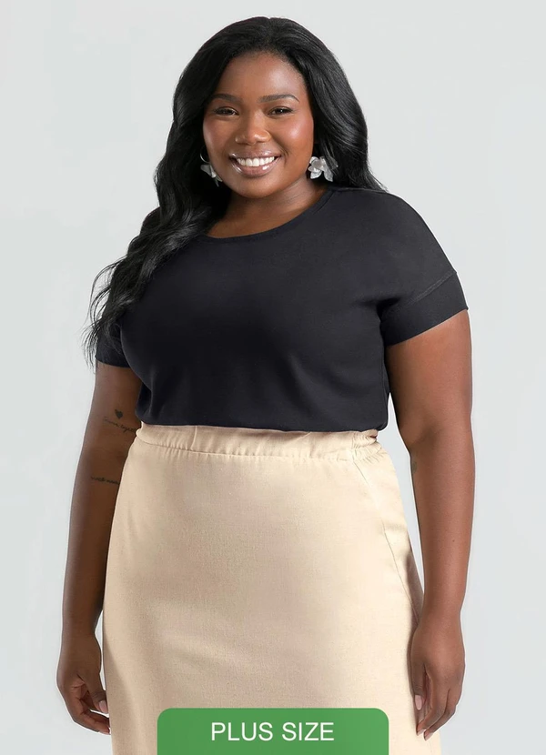 Cativa - Blusa Plus Size em Viscose Preto