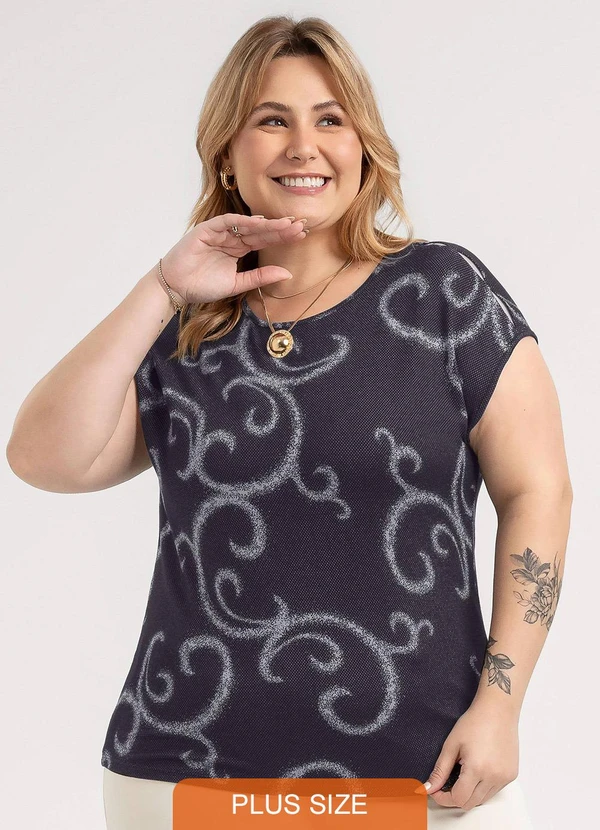Habana - Blusa Plus Size em Viscose Preto